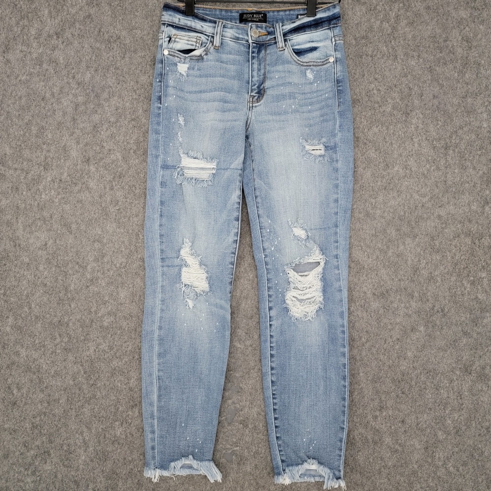 Judy Blue Boyfriend Monroe Jeans Womens 1/25 Light Wash Mid Rise Ripped Mom Fit‎